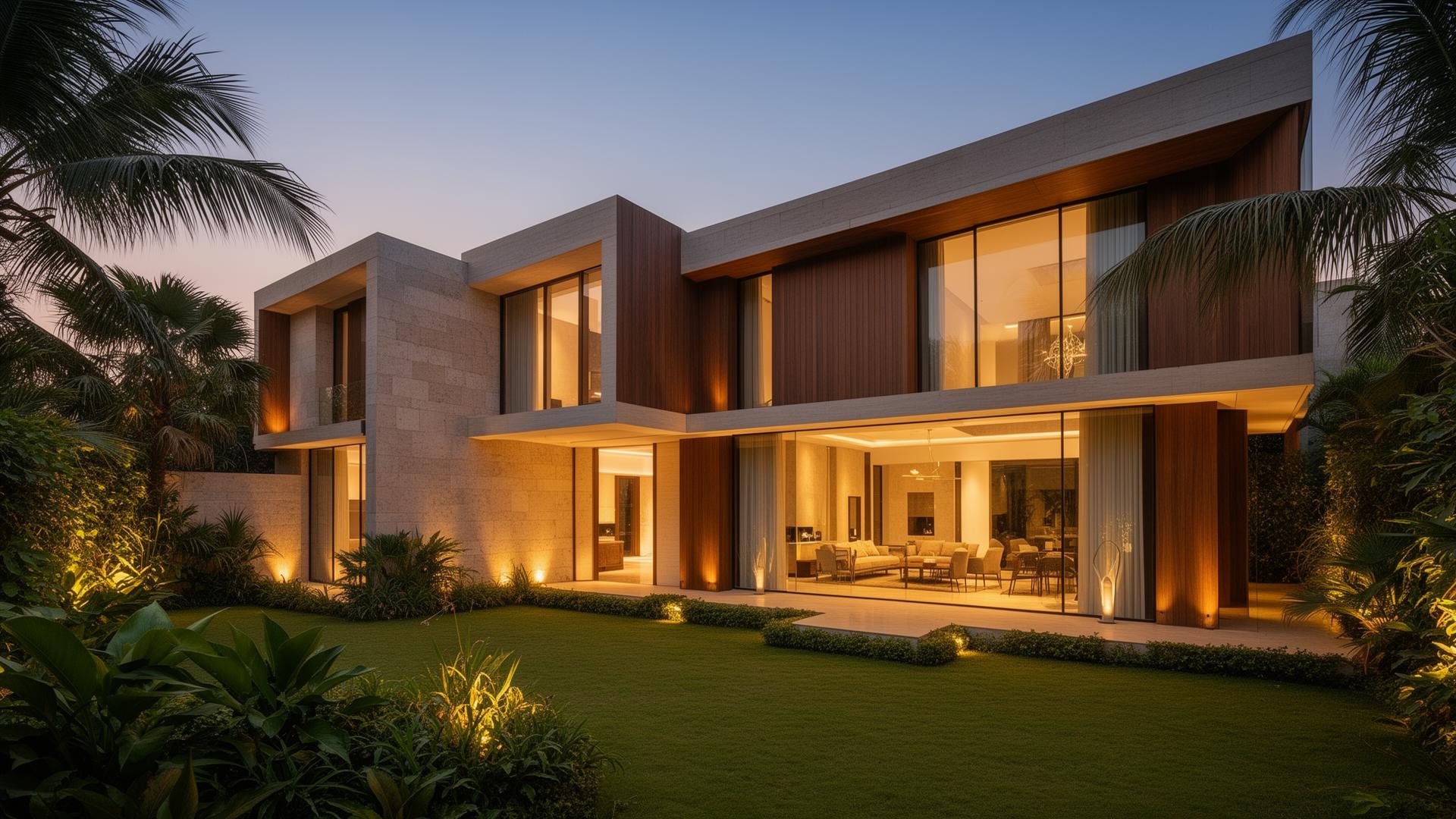 Modern luxury villa with ambient lighting