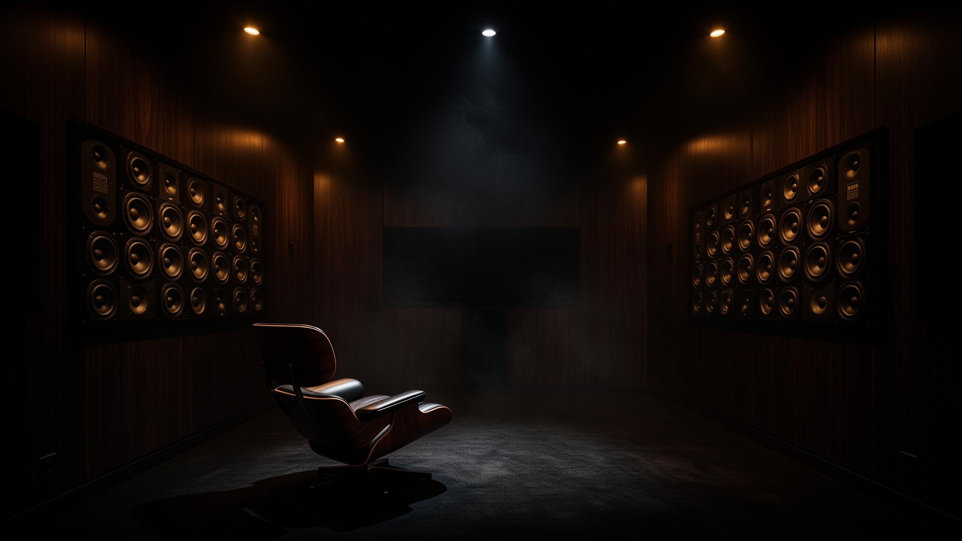 Luxury listening room with Meyer Sound Constellation speaker arrays